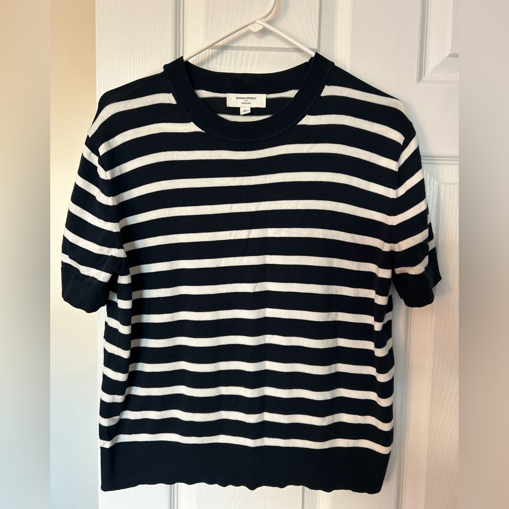 Banana Republic Navy and White Striped Top